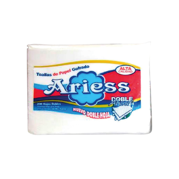 Paquete Papel Interfoliado Ariess Blanco Doble Hoja 200 unidades 23.5 x 24 cm