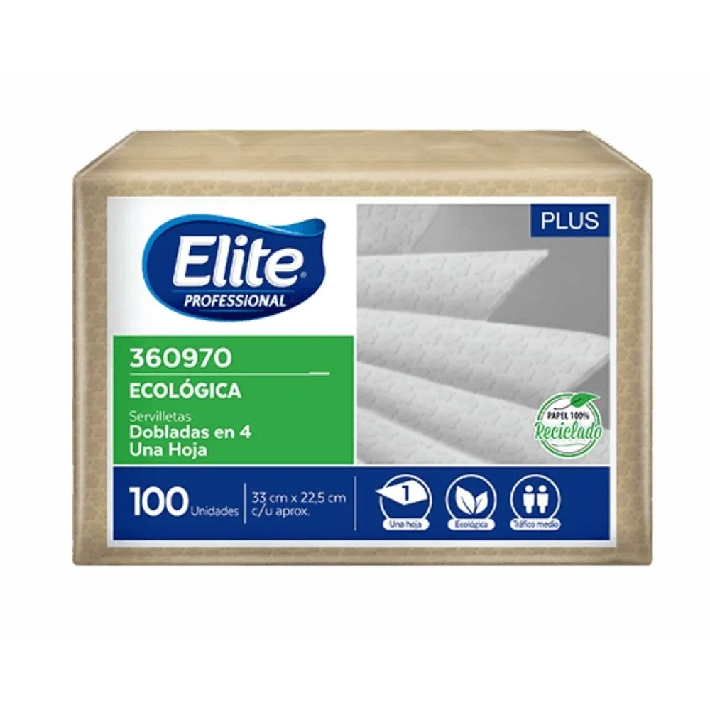 Paquete Servilletas Ecologicas Elite Dobladas en 4 x 100 unidades